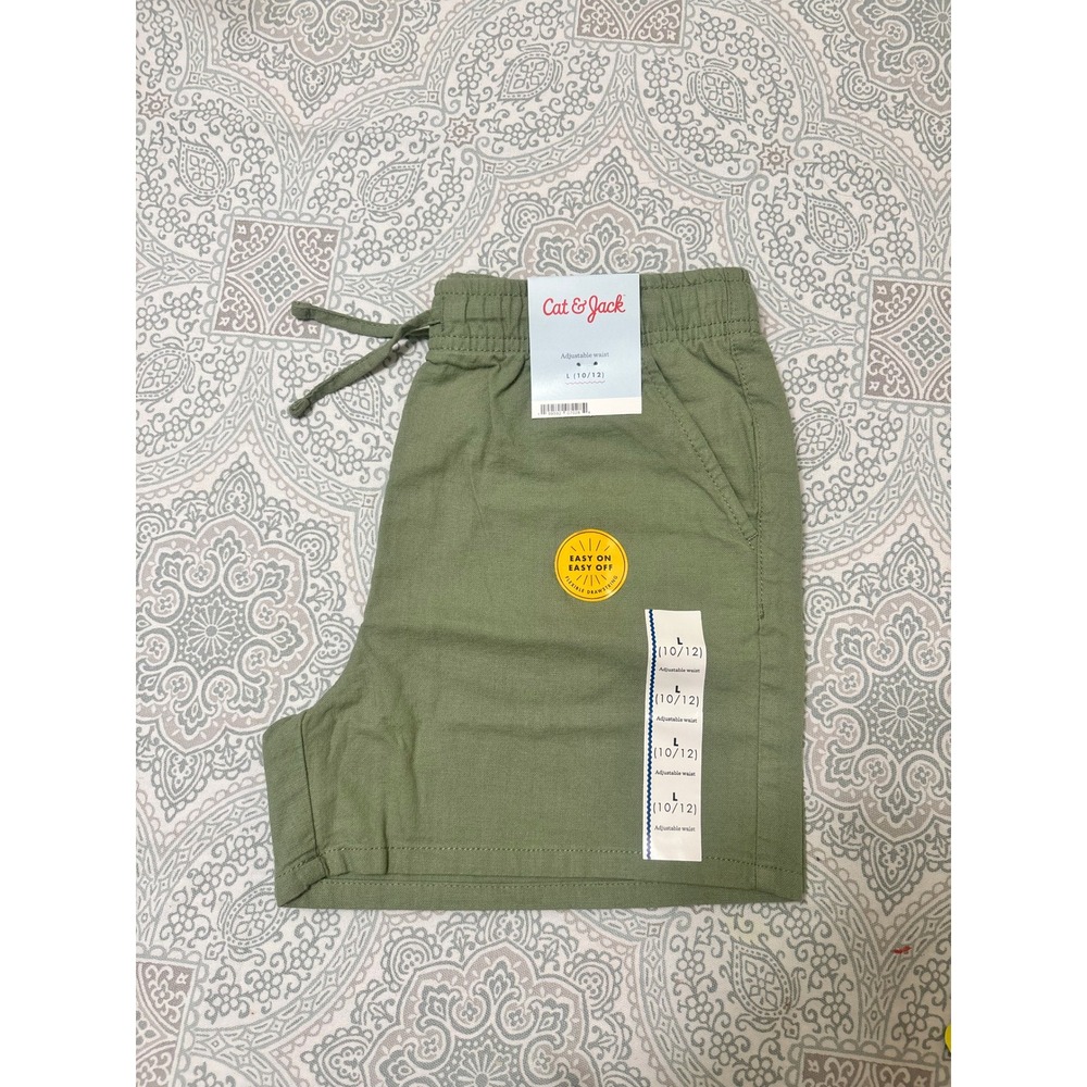 Cat & Jack Kids Olive Green Adjustable Waist Pull On Shorts Size L 10/12 NWT
